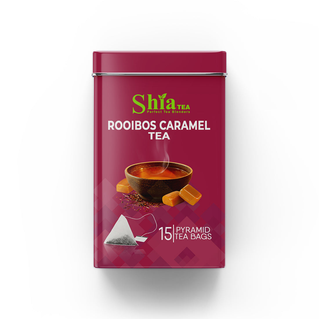 Rooibos Caramel Tea Pyramid Tea Bags (15 Tea Bags) Container
