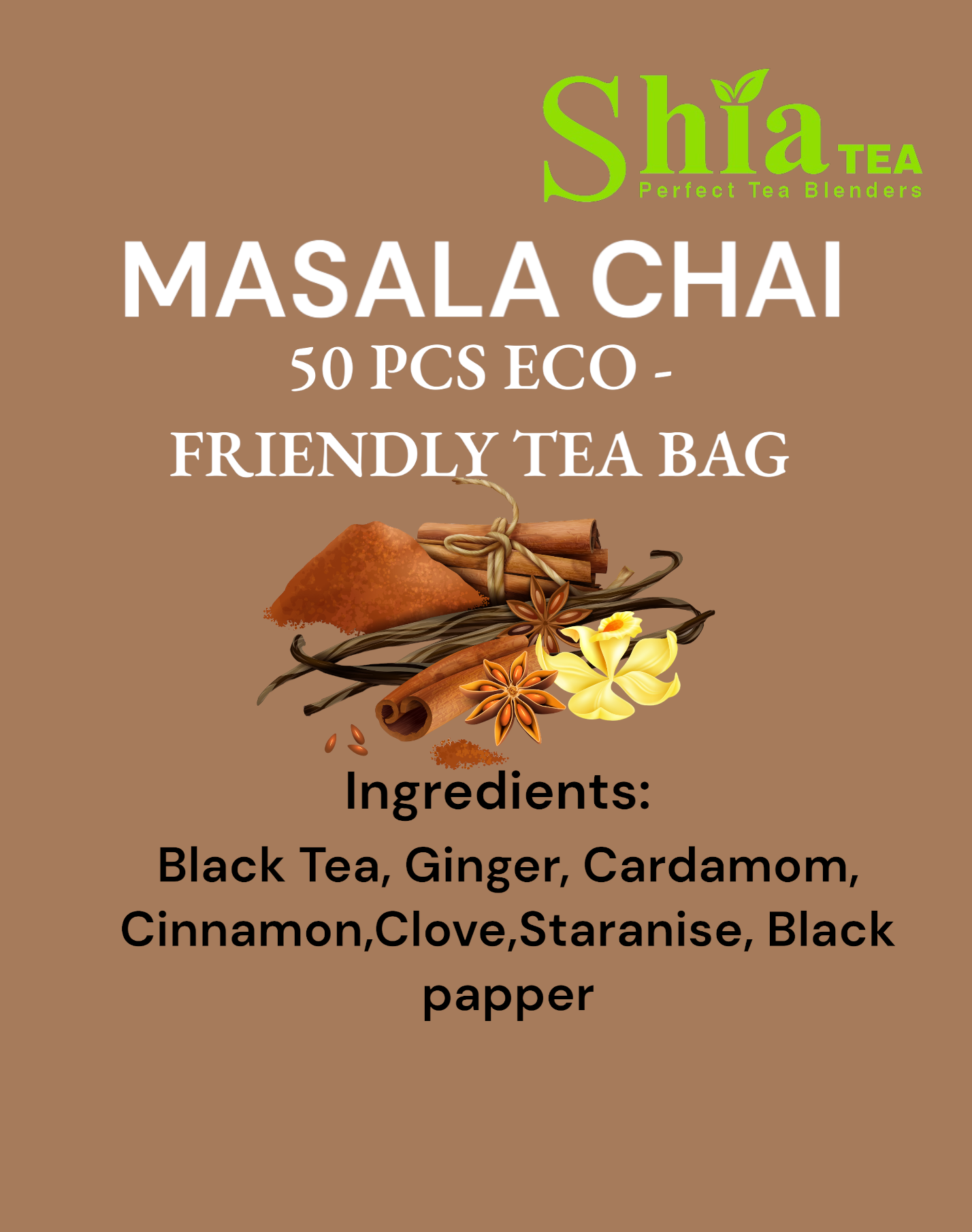 Masala  herbal Tea I Eco friendly 50 pcs tea bag I Strong Masala
