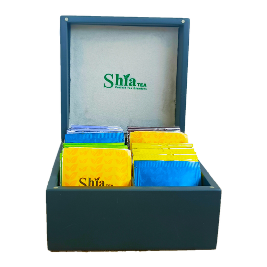 Assortment of 4 Favourite Teas in a Wooden Gift Box I Shia Tea Wooden Chest