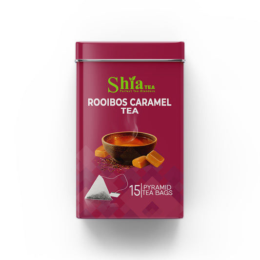 Rooibos Caramel Tea Pyramid Tea Bags (15 Tea Bags) Container